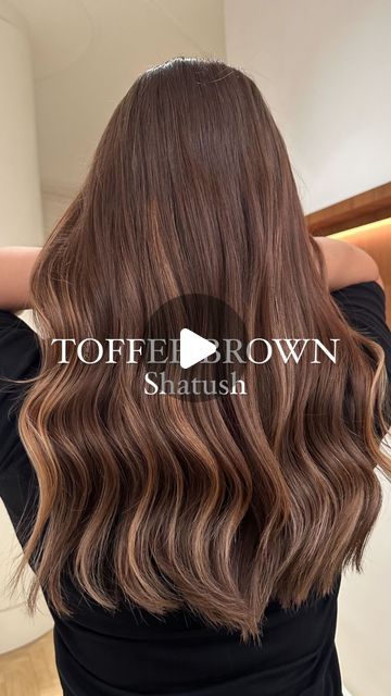 Lightning Brown Hair, Cinder Toffee Brunette, Toffee Colored Hair, Air Touch Hair Brown, Highlights Without Bleach, Toffee Brown Hair Color, Toffee Brown Hair, Brown With Caramel Balayage, Brown Hair Without Bleach