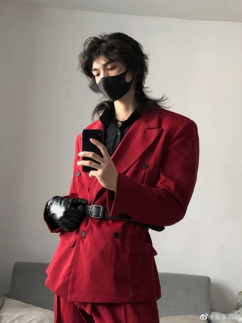 Red Outfit Men Korean, Male Prom Outfits Aesthetic, Christmas Outfit Aesthetic Men, Yakuza Outfit Men, Red Outfit Formal, Red Suit Men Aesthetic, Red Suit Male, Devilcore Outfits, Bad Boy Outfits Aesthetic