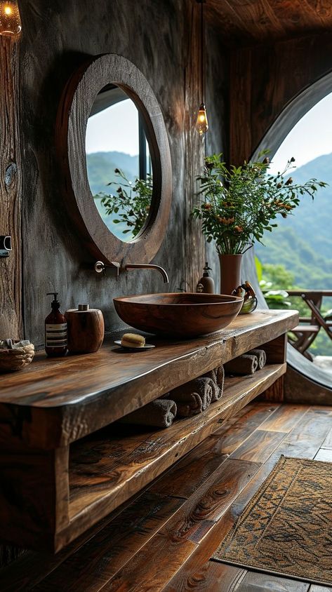 Baie Vintage, Moody Bathroom, Rustic Bathroom Designs, Rustic Bathroom Decor, Mirror On The Wall, Rustic Bathrooms, Bathroom Inspiration Decor, Rustic Bathroom, Dream House Decor