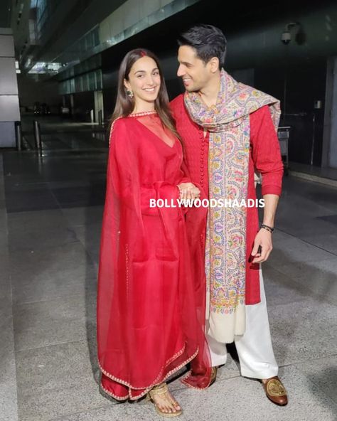 Sid And Kiara, Kiara Advani And Sidharth Malhotra, Bride Suit, Wedding Trousseau, Red Outfits, Wedding Dress Bustle, Sidharth Malhotra, Simple Kurta Designs, New Bride