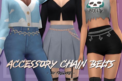 Accessory Chain Belts (5 styles) Los Sims 4 Mods, Sims 4 Game Mods, Sims 4 Body Mods, Tumblr Sims 4, Sims Four, Best Sims, Chain Belts, Sims 4 Cas, Sims 4 Game