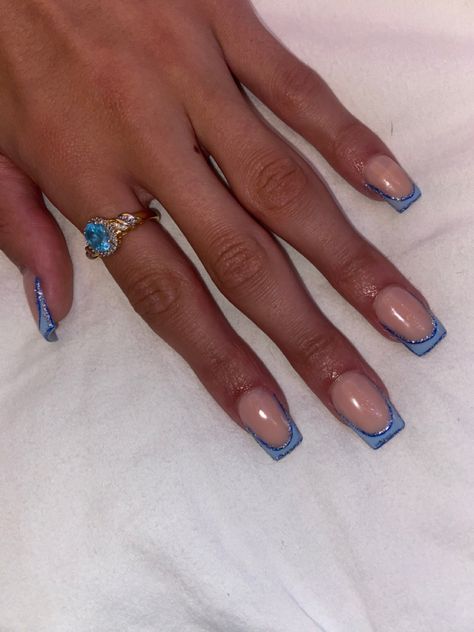 Cute French Tip Nails Acrylic Blue, Blue Tips Nails Square, Blue Tip Nails Acrylic, Short Square Acrylic Nails Blue Glitter, Homecoming Blue Nails, Blue Quinceanera Nails Short, Short Blue Square Acrylic Nails, Square Acrylic Nails Light Blue, Short Blue French Tip Acrylic Nails