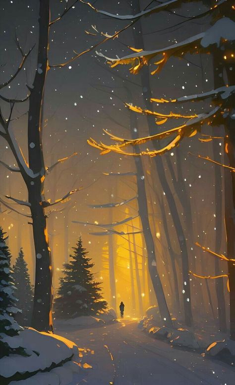 Fantasy Landscape Digital Art, Christmas Nature Wallpaper, Winter Drawing Aesthetic, Winter Aesthetic Painting, Christmas Background Drawing, Winter Aesthetic Drawing, Anime Winter Wallpaper, Winter Fantasy Art, Winter Scenery Drawing