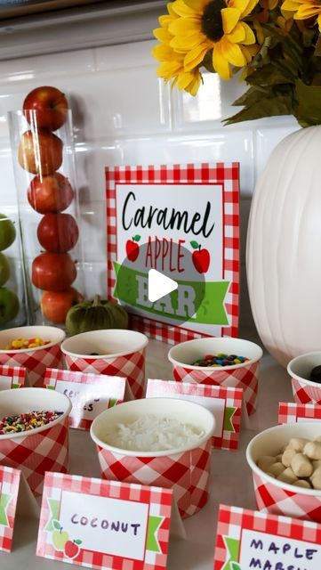 Jasmine Camble | Houston Mom Blogger on Instagram: "***Update as of 10/5/24, Unfortunately, most of the items in this video including the apple slicer have sold completely out.*** 

Why have a regular caramel apple bar when you can have a 𝐂𝐚𝐫𝐚𝐦𝐞𝐥 𝐀𝐩𝐩𝐥𝐞 𝐍𝐚𝐜𝐡𝐨𝐬 𝐁𝐚𝐫 at your next DIY party?! 💁🏽‍♀️🍎🍏⁣
⁣
𝐂𝐨𝐦𝐦𝐞𝐧𝐭 “𝐀𝐩𝐩𝐥𝐞” and I’ll send you the links to everything…including the COOLEST apple slicer on the market. ⁣
⁣
𝐇𝐞𝐫𝐞’𝐬 𝐰𝐡𝐲 𝐲𝐨𝐮’𝐥𝐥 𝐛𝐞 𝐭𝐡𝐞 ‘𝐡𝐨𝐬𝐭𝐞𝐬𝐬 𝐰𝐢𝐭𝐡 𝐭𝐡𝐞 𝐦𝐨𝐬𝐭𝐞𝐬𝐭’ 𝐰𝐢𝐭𝐡 𝐭𝐡𝐢𝐬 𝐢𝐝𝐞𝐚:⁣
⁣
- Guests can slice their own apples, keeping them FRESH right on the spot⁣
- NO SPOILAGE or waste—kids can grab smaller slices instead of dipping a whole apple in a pot of caramel⁣
- An INTERACTIVE station that adds fun to your p Apple Station Ideas, Carmel Apple Bar Diy, Caramel Apple Bar Ideas, Thanksgiving Stations, Caramel Apple Station, Caramel Apple Bar Party, Apple Nacho Bar, Apple Dipping Station, Caramel Apple Bar