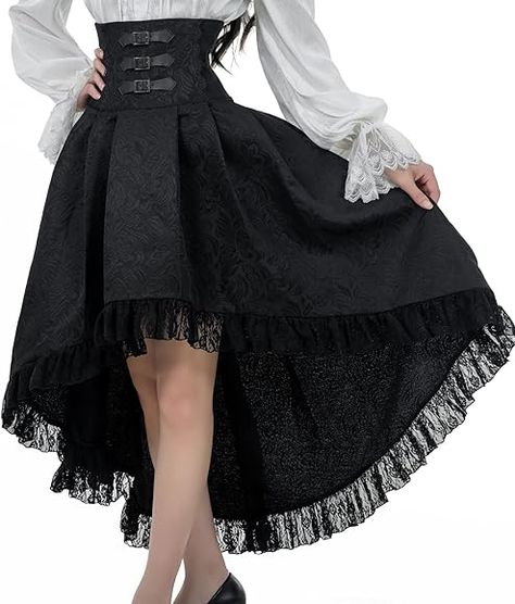 Fiamll Women's Gothic Steampunk Skirt Victorian Pirate Skirt with High Waist and Ruffle, black : Amazon.de: Fashion Crow Cosplay, Victorian Pirate, Pirate Skirt, Victorian Skirt, Steampunk Skirt, Skirt Aesthetic, Gothic Skirt, Hippie Party, Bustle Skirt