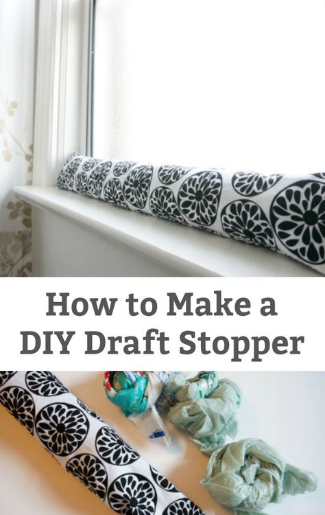 How to Make a DIY Draft Stopper - A simple way to save money, keep your house warm and save energy - Make your own window or door draft stopper. | #greenliving #simplesewingproject #draftstopper Draft Proofing Home, Draft Catcher Diy, Diy Under Door Draft Stopper, Door Cold Air Stopper Diy, Door Air Blocker Diy Draft Stopper, Under Door Draft Stopper Diy, Door Draft Stopper Diy Free Pattern, Draft Excluder Sewing Pattern, Door Stoppers Ideas