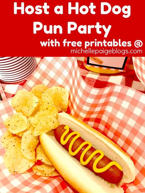 Host a Hot Dog Pun Party with free Printables @michellepaigeblogs.com Pun Party, Fun Puns, Hot Dog Party, Birthday Puns, Dog Puns, Dog Themed Parties, Party Prizes, Summer Party Themes, Celebrate Good Times