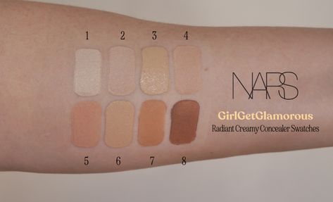 Nars Creamy Concealer Swatch, Nars Concealer Shades, Nars Radiant Creamy Concealer Swatches, Nars Concealer Swatches, Nars Creamy Concealer, Concealer Swatches, Nars Concealer, Nars Radiant, Radiant Creamy Concealer