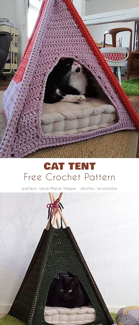 Pet Bed, Free Crochet Patterns - Your Crochet Cat Bed Pattern, Kat Haken, Baby Tent, Crochet Cat Bed, Pet Teepee, Cat Couch, Crochet Cat Toys, Cat Tent, Cat Basket