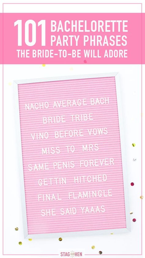 101 of the BEST Bachelorette Party Phrases, Sayings and Quotes | Stag & Hen Funny Bachelorette Sayings, Bachelorette Party Name Ideas, Bachelorette Party Phrases, Bachelorette Sayings Quotes, Bachelorette Name Ideas, Bachelorette Slogans, Bachelorette Quotes Funny, Bachelorette Party Names, Bachelorette Hashtag Ideas