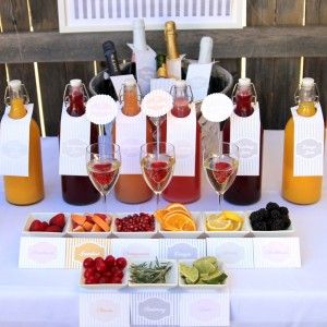 mimosa bar - wedding shower or morning of, love it Mimosa Bar Wedding, Beverage Station Party, Types Of Drinks, Roaring Twenties Party, Champagne Brunch, Drink Bar, Mimosa Bar, Birthday Brunch, Drink Station