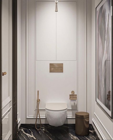 Toilet Design Classic, Modern Classic Bathroom Design Luxury, Contemporary Classic Bathroom, Luxury Wc Design, Small Classic Bathroom, Bathroom Design French, Neoclassical Bathroom Design, Modern Parisian Bathroom, Classic Toilet Design