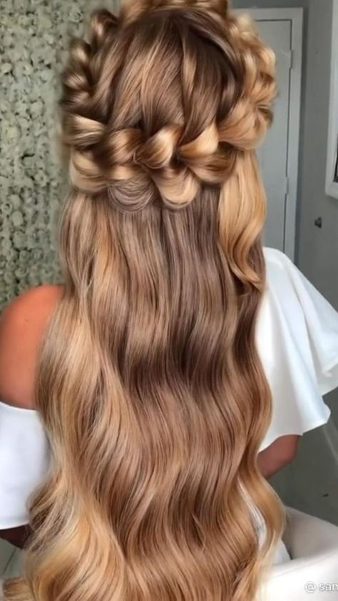 Waterfall Braided Crown hairstyle in 2022 | Beautiful braided hair, Hair styles, Easy hairstyles for long hair Braid Hairstyles Long Hair, Crown Braid Hairstyles, Hairstyles Waterfall, Crown Hairstyle, Braided Crown, Braided Crown Hairstyles, Styles Braids, Tips Hair, Hair Upstyles