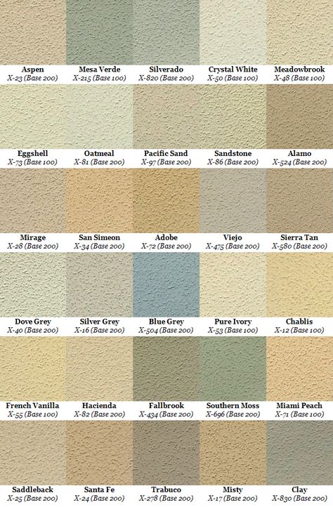 Stucco color samples - ideas for our house- I think we are going with light tan colored windows. Stucco Exterior Colors, Stucco House Colors, Exterior Stucco, Stucco Paint, Stucco Colors, Stucco Finishes, Trendy House, House Paint Color Combination, Stucco Homes