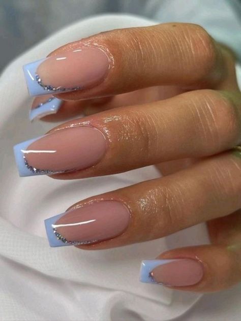 Colourful Nails, Sparkly Square Nails, Graduation Nails, Easy Nails, Blue Acrylic Nails, Colorful Nails, French Tip Acrylic Nails, Nail Stuff, Classy Acrylic Nails