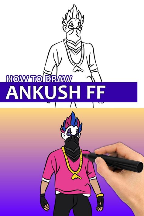 Learn how to Anksush from Free Fire with this step by step drawing tutorial video. Enjoy! ♥ #ankush #freefire #videogames #gamecharacter #howtodraw #easydrawingforkids Free Fire Drawing Easy, Free Fire Bundle, Free Fire Drawing, Free Fire Character, Snow White Drawing, Fire Character, Draw Video, Mehedi Design, Gold Drawing