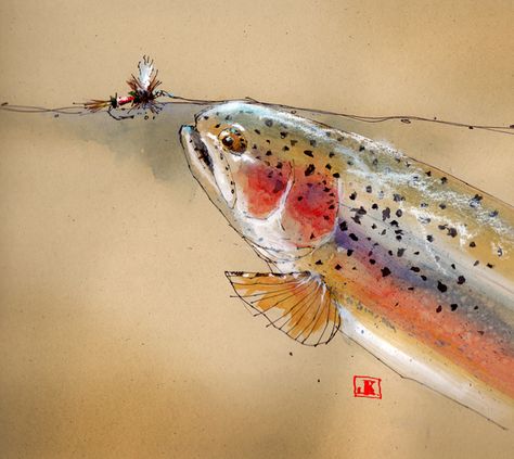 Trout Painting, Trout Art, Fly Fishing Art, Eye Dropper, Fish Artwork, Fishing Pictures, Fly Fishing Gear, Watercolor Fish, Tech Info