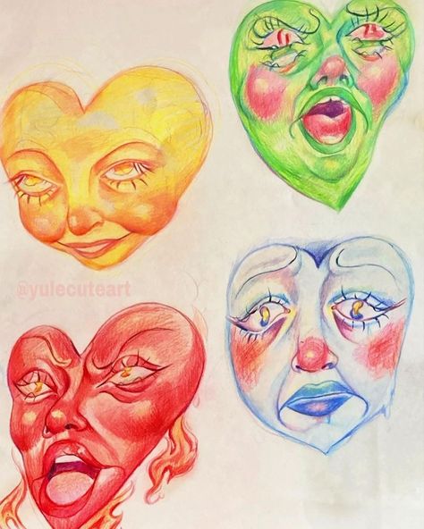 Cybersigilism Tattoo, Color Symbolism, Indie Art, Heart Face, Sketchbook Ideas, Arte Inspo, Face Expressions, Trippy Art, Creative Drawing