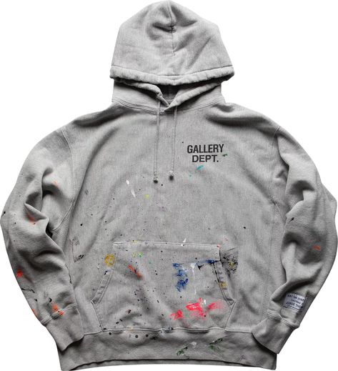 Gallery Dept. Logo Painted Hoodie 'Grey' | GOAT Mens Hoodies Streetwear, Gallery Dept Logo, Painted Hoodie, Vetements Hoodie, Mechanics Jacket, Painting Hoodie, Streetwear Ideas, Gallery Dept, Streetwear Hoodie