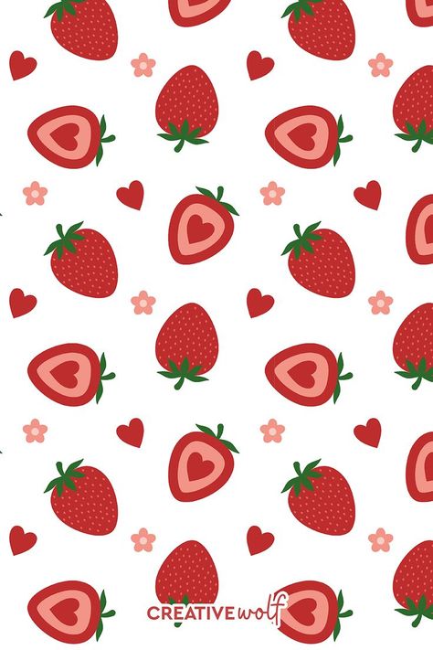 Cute Strawberries, Hearts and Flowers Doodle Fruit Pattern Fruit Doodle, Valentine Strawberries, Strawberry Drawing, Strawberry Art, Valentines Patterns, Hearts And Flowers, Fruit Wallpaper, Valentines Wallpaper, Wolf Design