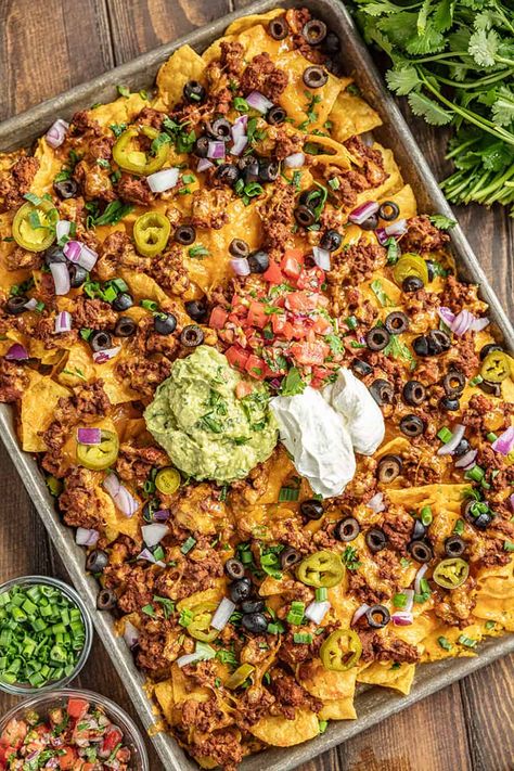 Nachos Supreme Recipe, Ultimate Nachos, Nacho Recipes, Nachos Recipe Beef, Nacho Recipe, Nachos Supreme, Nachos Recipe Easy, Stay At Home Chef, Fried Beans