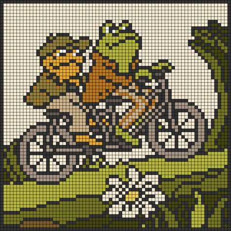 Crochet Grid Bookmark, Frog And Toad Alpha Pattern, Cottagecore Grid Pattern, Frog And Toad Pixel Art, Tiny Tapestry Crochet, Frog Grid Pattern, Turtle Pixel Art Grid, Frog And Toad Crochet Pattern, Crochet Alpha Patterns Free