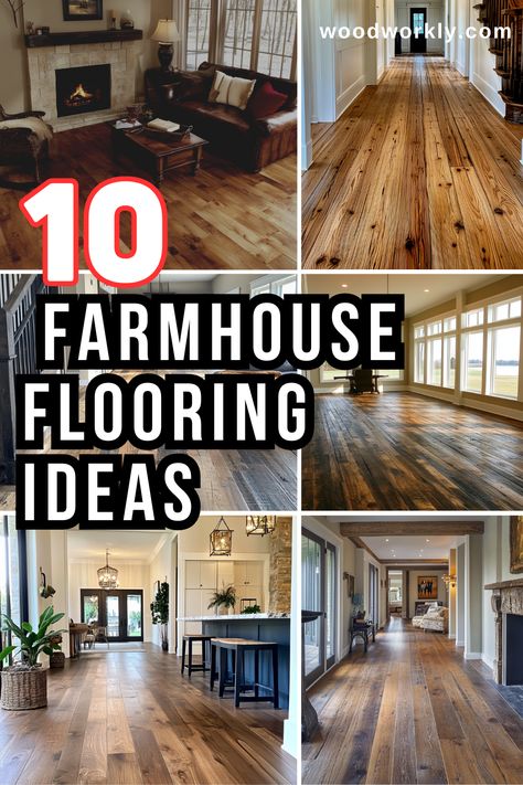 Looking for farmhouse flooring ideas? Discover beautiful designs that bring warmth, character, and rustic charm to any space. Click for inspiring farmhouse floors! #FarmhouseStyle #FlooringIdeas #HomeDecor #InteriorDesign #DIYProjects Country Home Flooring, Flooring For Cabin, Rugs In Living Room Wood Floor Farmhouse, Wide Plank Flooring Ideas, Flooring That Looks Like Wood, Inexpensive Hardwood Floors, Country Farmhouse Flooring, Farmhouse Lvp Flooring Ideas, Farmhouse Floor Colors