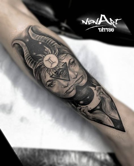 Gemini Portrait Tattoo, Evil Gemini Tattoo, Men Gemini Tattoo Ideas, Gothic Gemini Tattoo, Gemini Leg Tattoo, Gemini Zodiac Tattoos Men, Gemini Twin Tattoo For Women, Gemini Tattoo Sleeve, Gemini Wolf Tattoo