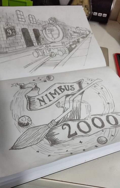 Nimbus 2000 Drawing, Nimbus 2000 Tattoo, Harry Potter Art Sketches, Nimbus 2000, Harry Potter Sketch, Harry Potter Art Drawings, Harry Potter Painting, Harry Potter Luna Lovegood, Drawing Ideas List