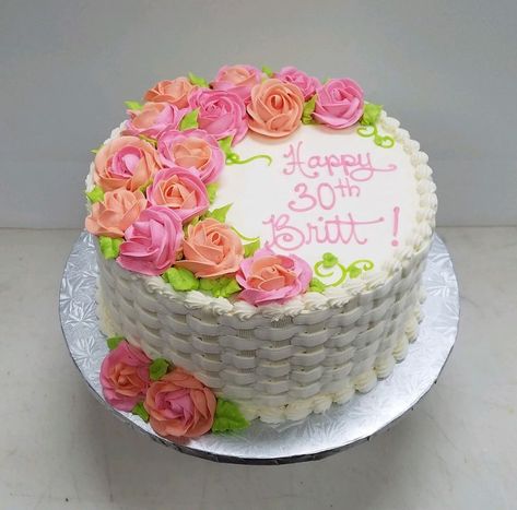 Buttercream basket weave with buttercream roses Basket Weave Cake With Flowers, Basketweave Cake With Flowers, Basket Cakes With Flowers, Basket Weave Cake Design, Basket Cake Design, Basket Of Flowers Cake, Basket Weave Cake, Flower Basket Cake, Cake Basket