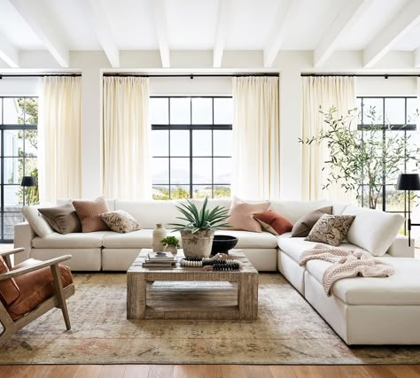 Centerpiece Table, Classic Living Room, Upholstered Sectional, Living Room Sectional, Couches Living Room, Foam Cushions, Modular Sofa, Room Inspiration, Pottery Barn