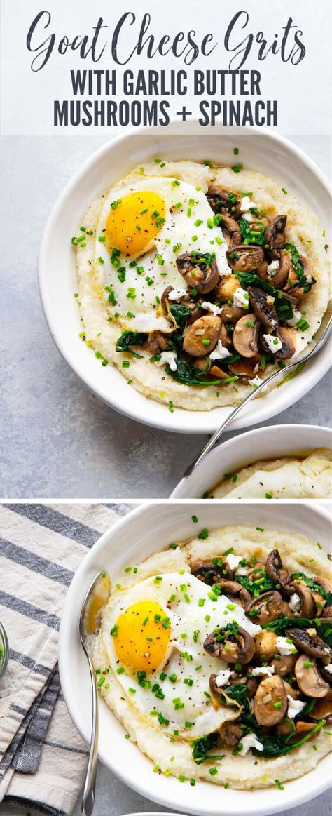 Mushroom And Grits Recipes, Mushroom Grits Recipe, Unique Grits Recipe, Breakfast Side Dishes Healthy, Healthy Grits Breakfast, Grits Toppings, Mushroom Breakfast Recipes, Grits Healthy, Healthy Grits