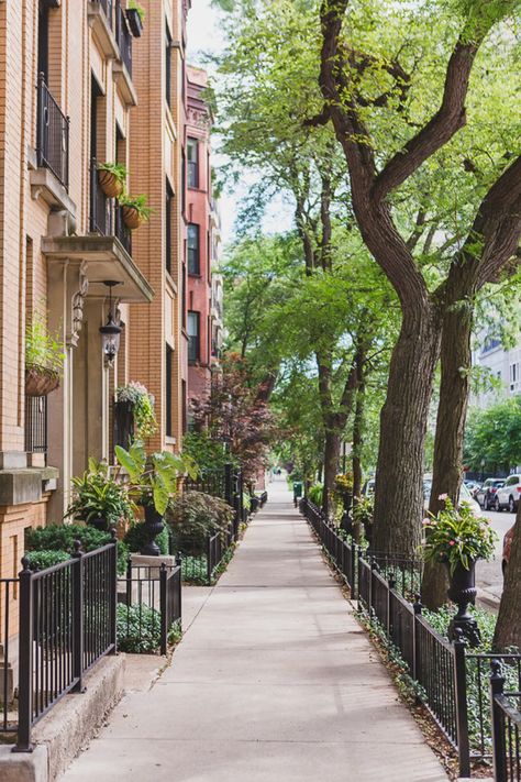 Chicago Photography Lincoln Park Summer Tree Lined Sidewalk - Etsy Chicago Lincoln Park, Chicago Places To Visit, Rooftop City, Pretty Buildings, Lincoln Park Chicago, Chicago Aesthetic, Chicago Summer, America City, 2024 Moodboard