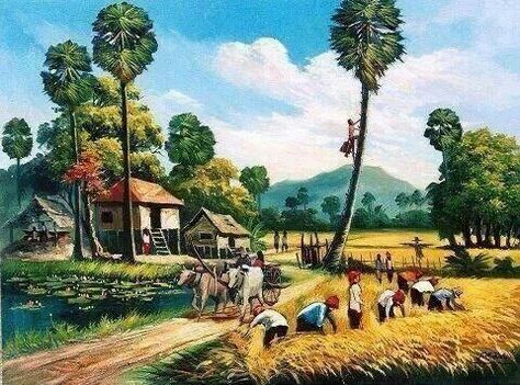 Gram Bangla amar priyo!! Village Scene Drawing, Drawing Landscapes, Farmer Painting, Village Drawing, Lukisan Lanskap, Village Painting, Gambar Lanskap, Drawing Scenery, Watercolor Art Landscape