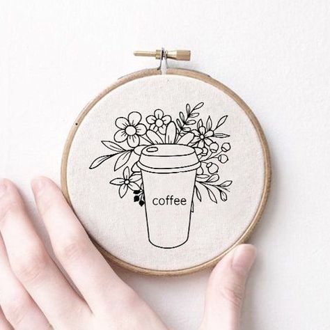 Floral Embroidery Pattern, Beginner Embroidery. PDF embroidery pattern, Coffee Embroidery pattern, neutral floral embroidery, coffee design Coffee Embroidery Patterns, Embroidery Outline Designs, Coffee Embroidery, Kitchen Embroidery Designs, Embroidery Books, Diy Embroidery Projects, Embroidery Kitchen, Pdf Embroidery Pattern, Hand Embroidery Patterns Free