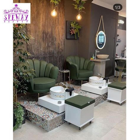 Chairs For Nail Salon, Spa Chair Ideas, Nails Spa Decoration Salon Ideas, Manicure Pedicure Room Design, Nails Spa Ideas, Nail And Spa Salon Ideas, Pedicure And Manicure Salon Design, Modern Pedicure Station, Manicure Chair Ideas