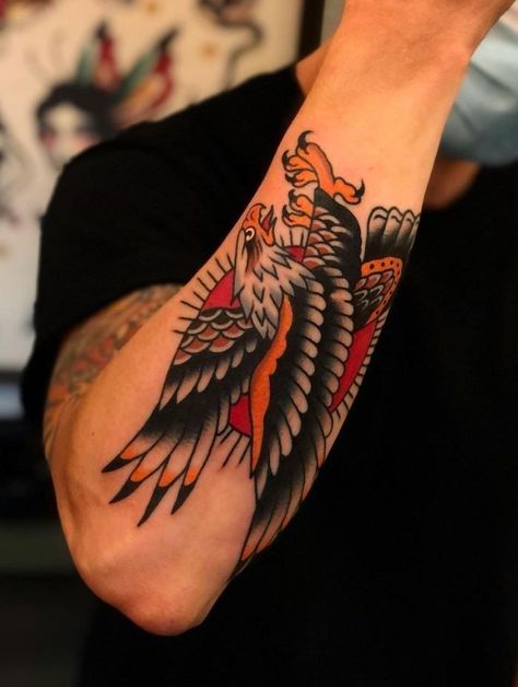 American Traditional Tattoos Eagle Forearm Tattoo, Eagle Tattoo Forearm, Eagle Tattoo Arm, Traditional Tattoo Arm, Traditional Tattoo Man, Traditional Eagle, Traditional Butterfly Tattoo, Traditional Eagle Tattoo, Traditional Tattoo Inspiration