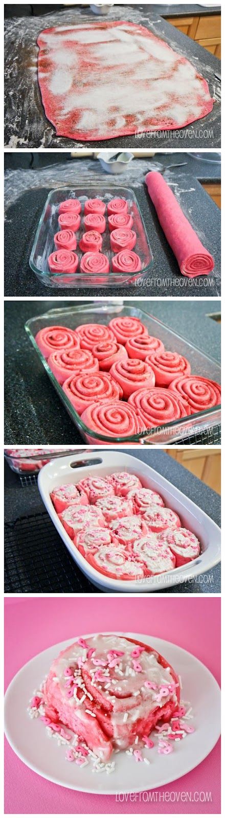 Pink cinnamon rolls! Good for Valentine's day :) Pink Cinnamon Rolls, Valentine Sweets, Beet Juice, Valentines Day Food, Valentine's Day Recipes, Think Food, Valentines Day Treats, Valentines Food, Milkshakes