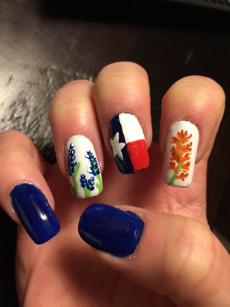 Bluebonnet Nail Designs, Bluebonnet Nail Art, Blue Bonnet Nails, Texas Nail Art, Bluebonnet Nails, Texas Nails Designs, Mexico Inspired Nails, Luminary Nails, Texas Nails