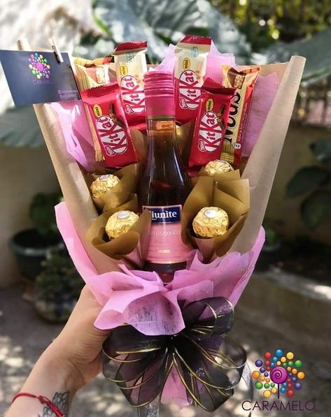 [Ad] 11 Chocolate Gift Basket Ideas Creative Tips and Tricks You Need To See Immediately #chocolategiftbasketideascreative Wine Bottle Candy Bouquet, Wine And Chocolate Bouquet, Wine Mothers Day Gifts, Boquetes Gift Ideas, Dama Gift Ideas, Drink Bouquet Gift Ideas, Diy Wine Bouquet, Wine Bouquet Gift Diy, Dama Gifts