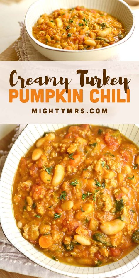 Pumpkin Puree Recipes Healthy, Pumpkin Recipes Dinner, Canned Pumpkin Recipes, Turkey Pumpkin Chili, Puree Recipes, Pumpkin Chili Recipe, Pumpkin Puree Recipes, Turkey Pumpkin, Leftover Pumpkin