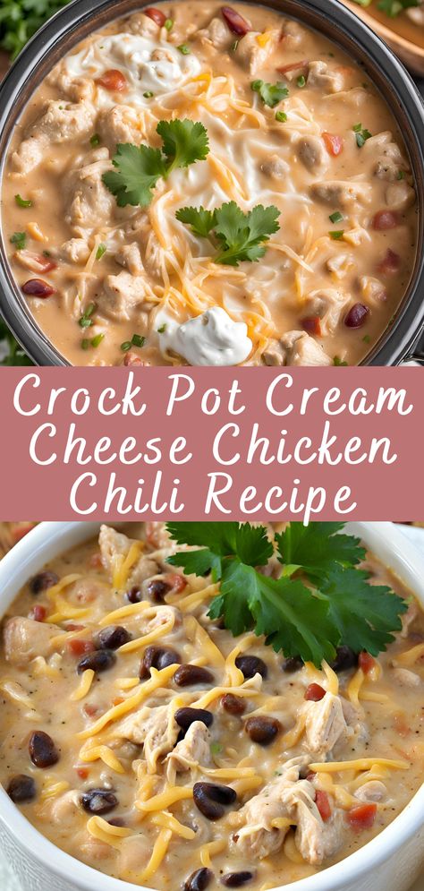 Crockpot Chili Chicken, Creamy Crockpot Recipes, Crockpot Chicken Bowl Recipes, Crockpot Green Chicken Chili, Chicken Chili Crockpot Recipes, Chicken Chili Soup Crockpot, White Chili Crockpot Recipes, Easy Crockpot Recipes With Chicken, Chicken Tortilla Soup Cream Cheese