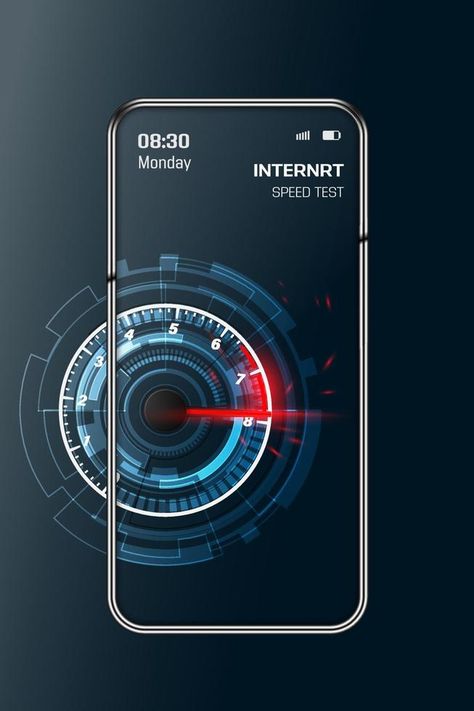 Internet speed test smartphone interface vector template. Mobile app page blue design layout. Wifi, mobile internet booster screen. Flat UI for application. Internet Speed Test, Vector Animation, Mobile Application Design, Slow Internet, Flat Ui, Speed Test, High Speed Internet, Internet Speed, Application Design