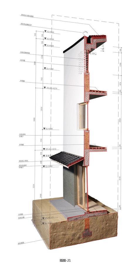 Image 21 of 30 from gallery of Dongziguan Affordable Housing for Relocalized Farmers / gad. Facade section Structural Model, Architecture Design Sketch, Architectural Section, Architecture Concept Drawings, Architecture Design Concept, Architectural Drawing, Roof Detail, Facade Architecture, Affordable Housing