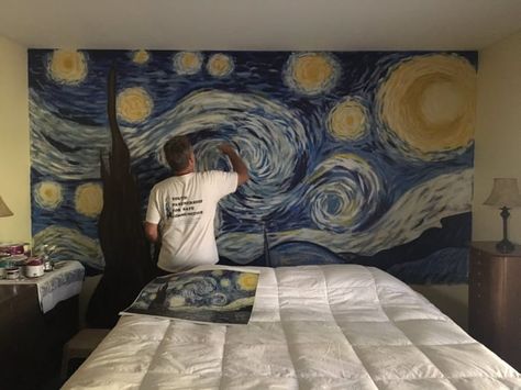 Bedroom Murals, Arte Van Gogh, A Starry Night, Wall Murals Painted, Van Gogh Art, Starry Night Van Gogh, Ikea Hack, Wall Paint, Bedroom Wall