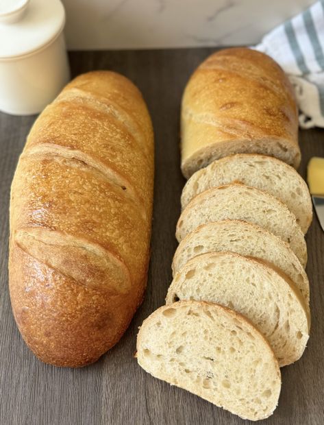 Sourdough French Bread - Healing Slice Sourdough French Bread Recipe, Sourdough French Bread, Sourdough Baguette Recipe, Artisan Sourdough Bread Recipe, Recipe Using Sourdough Starter, French Bread Loaf, Make Garlic Bread, Rustic Dessert, Baguette Recipe