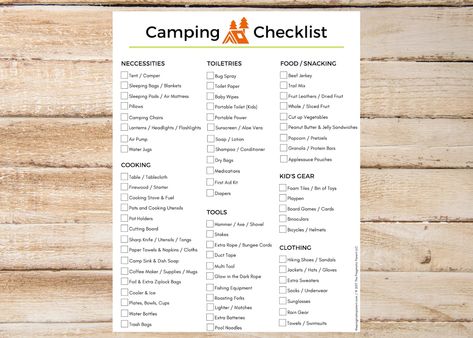 Camping Checklist, Camping List, Packing List for Camping, Camping Pack List, Camp Packing List, Camping, Camping With Kids, Family Camping - Etsy Tv Camping Checklist, Camping With Kids Checklist, Things To Bring Camping Packing Lists, Car Camping Checklist Packing Lists, Camping List With Kids, Dollar Store Camping Supplies, Tent Camping List Packing Checklist, Camper Necessities List, Toddler Camping Essentials