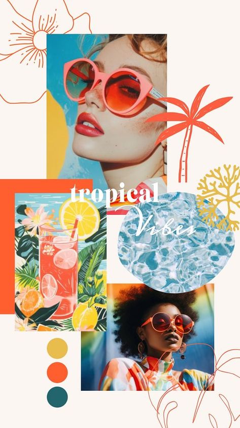 Colorful tropical vibes mood board mockup, editable design | premium image by rawpixel.com / Minty Beach Mood Board Aesthetic, Tropical Moodboard, Vintage Mood Board, Iphone Wallpaper Fashion, Beach Color Palette, Mood Board Collage, Collage Idea, Beach Collage, Beach Color Palettes