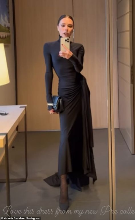 Styling Black Dress, Evening Wedding Outfit, Victoria Beckham Black Dress, Black Night Dress, Date Night With Husband, Victoria Beckham Fashion, Sleek Braid, Victoria Beckham Dresses, Sleek Outfit