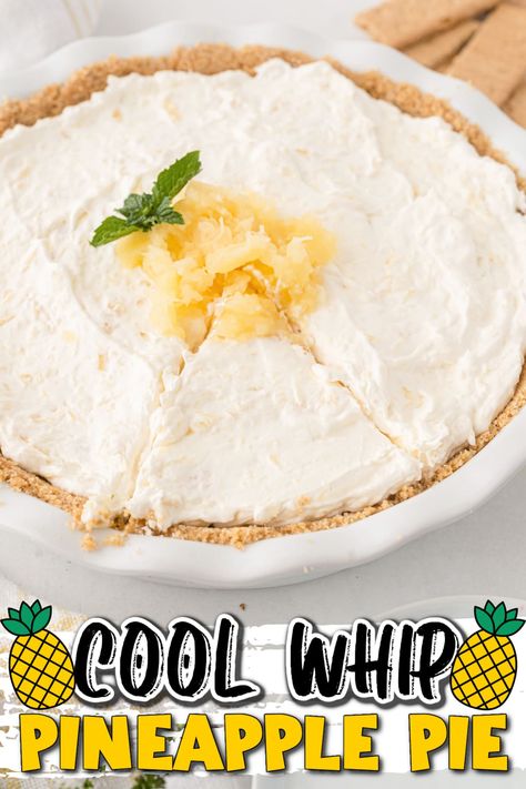 There’s no easier dessert than this amazing No Bake Pineapple Pie with Cool Whip. The filling is so rich and creamy with little bits of pineapple in every bite. But the best part is, this cool and refreshing dessert is made with just 5 simple ingredients and absolutely NO baking is required! No Bake Pineapple Pie, Cool Whip Pies, Graham Cracker Crust Recipe, Cool Whip Desserts, Pineapple Dessert, Pineapple Pie, Baking Recipes Pie, Pineapple Dessert Recipes, Baked Pineapple